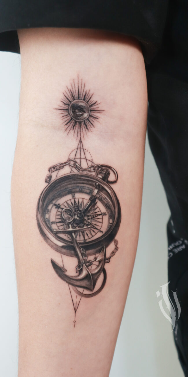 Compass Tattoo by Realism Tattoo Studio