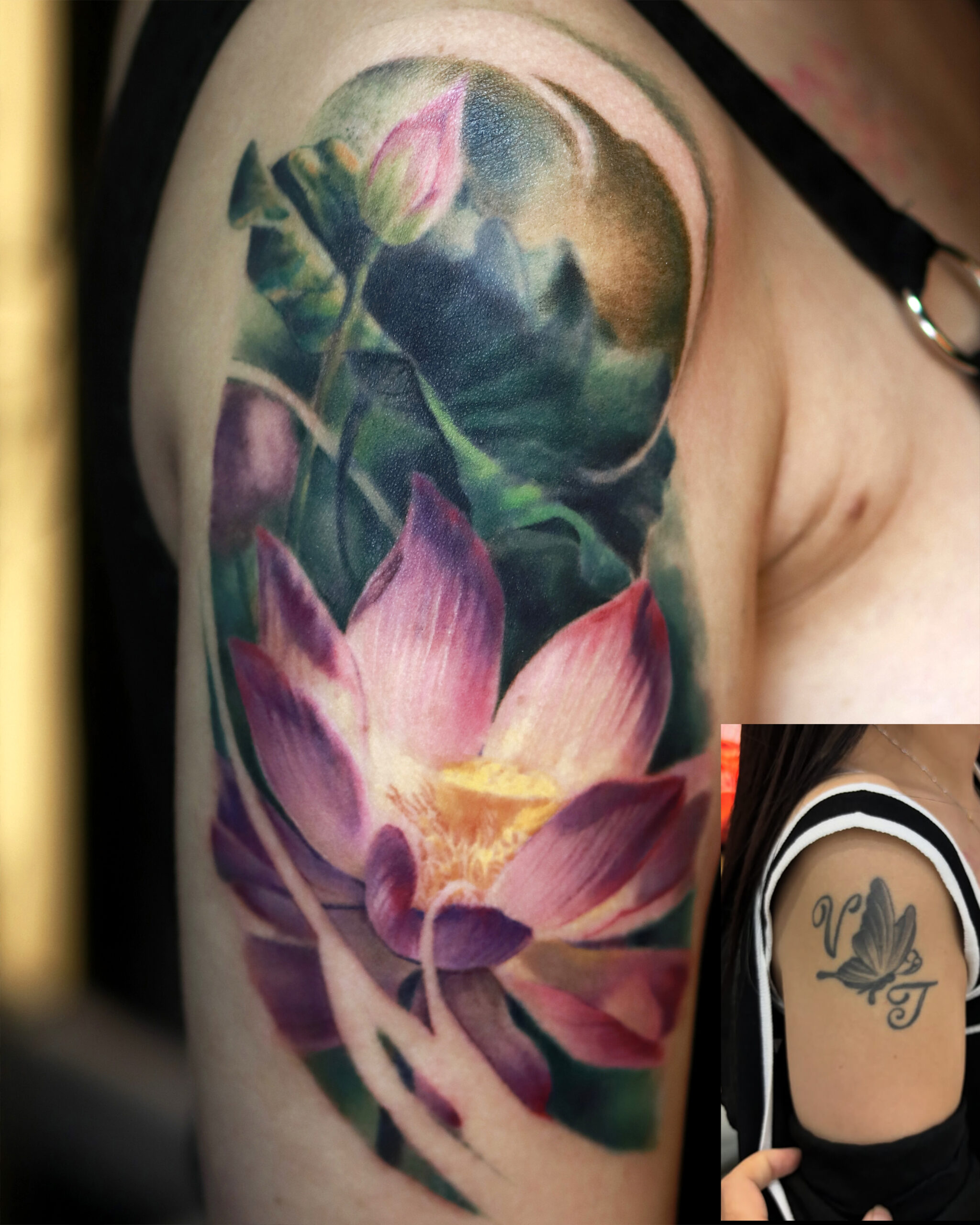 Tattoo cover-up designed around body anatomy