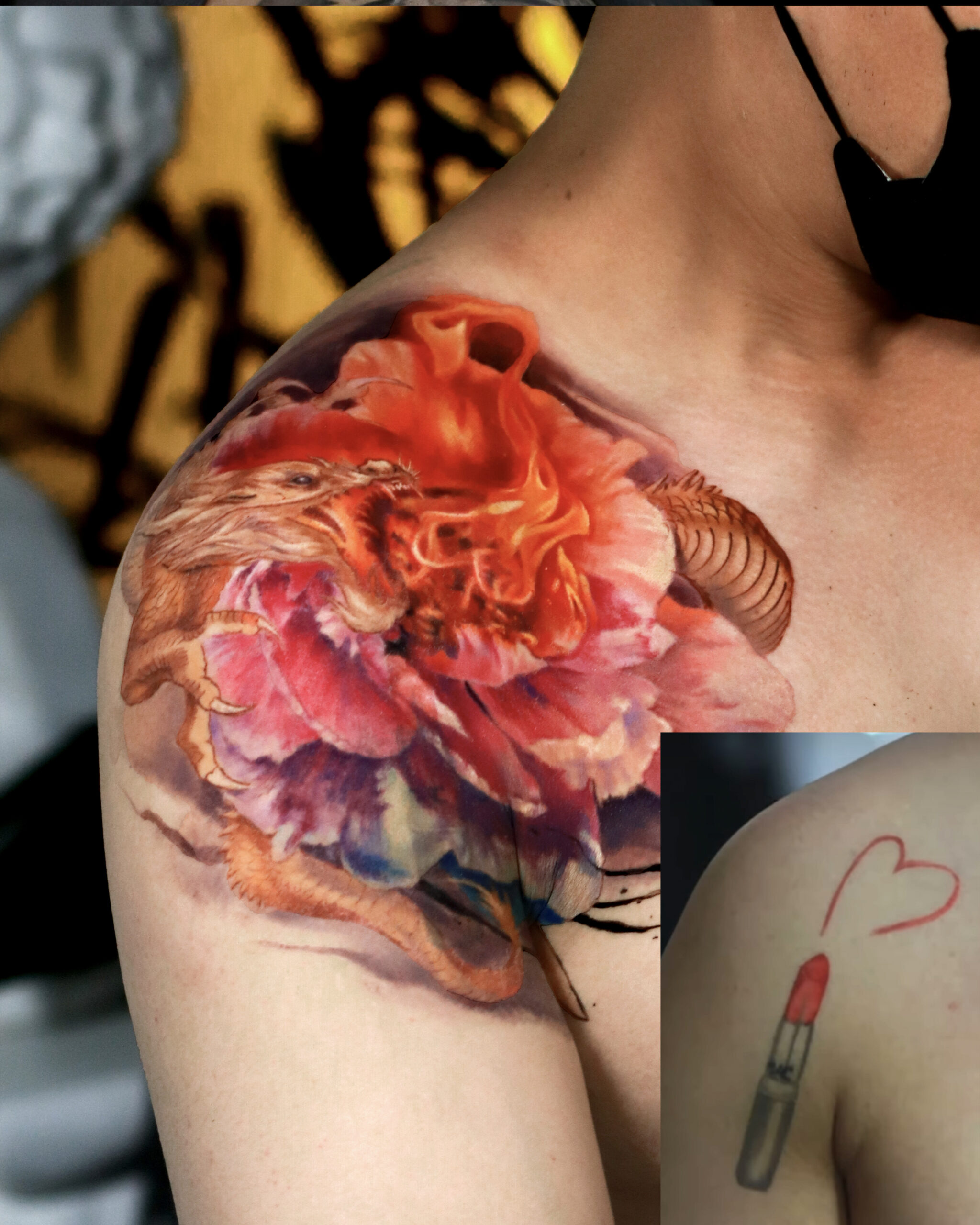 Color cover-up tattoo with a new composition