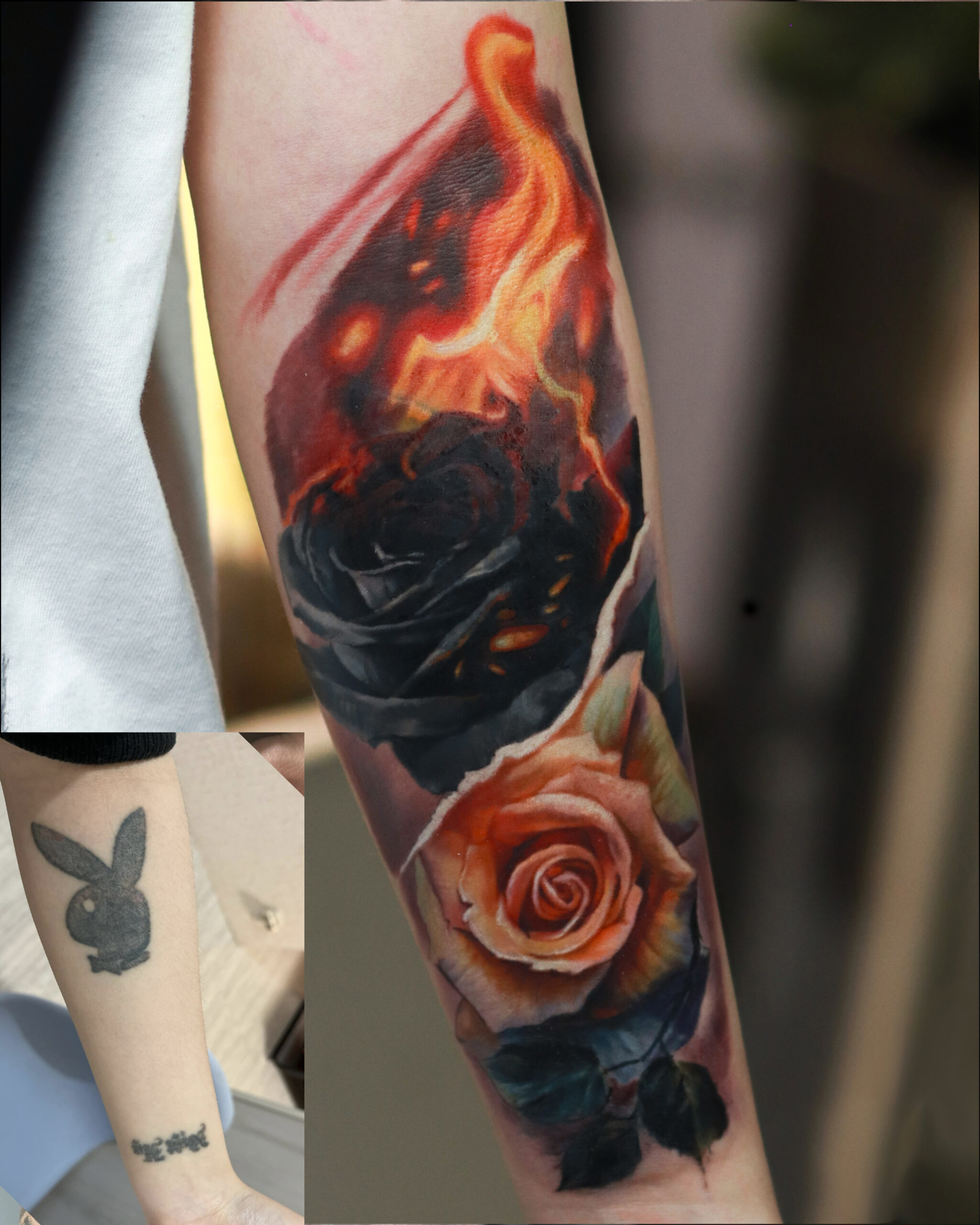 Large-scale color tattoo cover-up