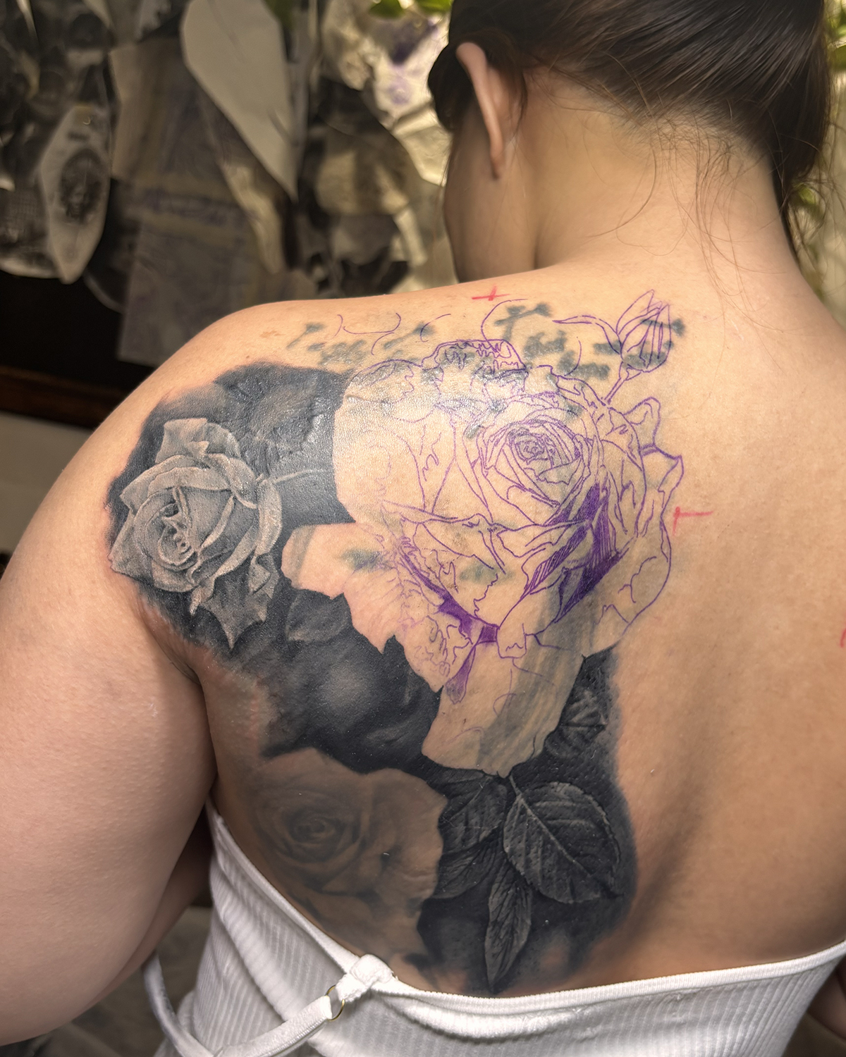 Tattoo cover-up in progress